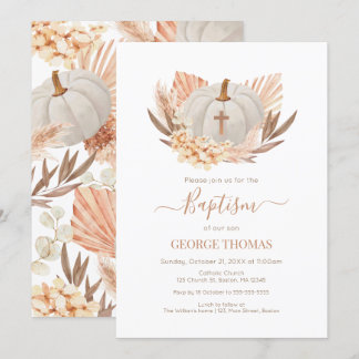 Convite Baptism Boho Pampas white Pumpkin Invitation