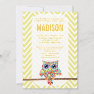 Convite Baptism Christening Chevron Rainbow Owl Invite