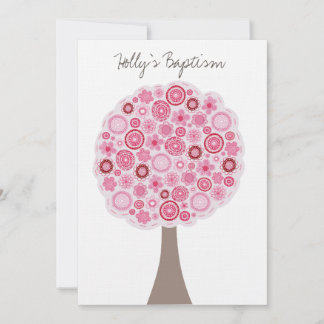 Convite Baptism Christening White Pink Chersom Árvore