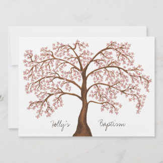 Convite Baptism Christening White Pink Chersom Árvore