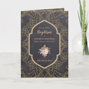 Convite BAPTISM de 4 páginas e Ornamentado DOURADO