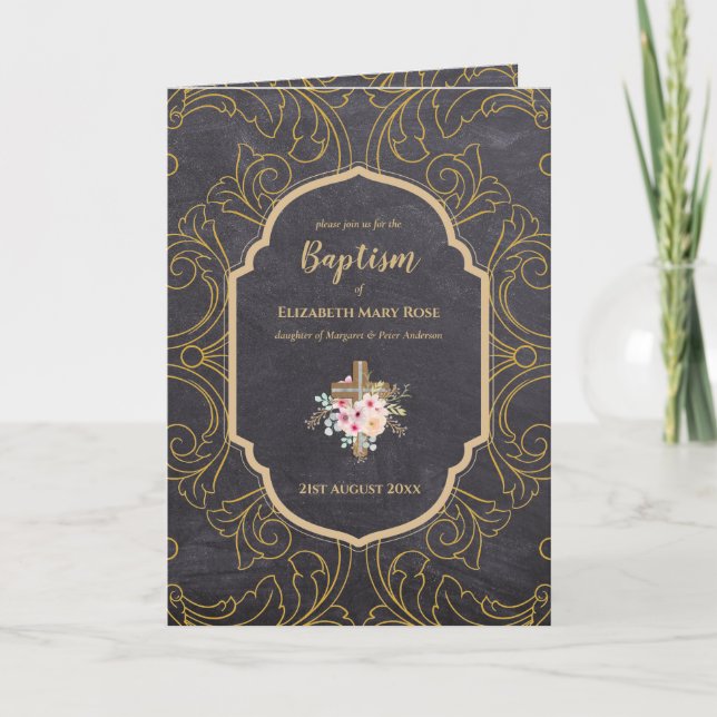 Convite BAPTISM de 4 páginas e Ornamentado DOURADO (Frente)