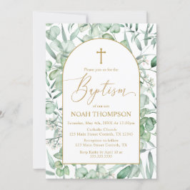 Convite Baptism Eucalyptus leaves Invitation