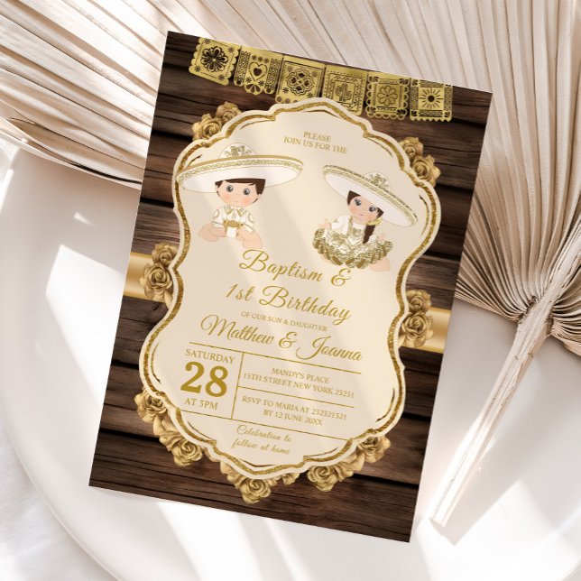 Convite Baptism Fiesta Twin Boy & Girl primeiro aniversari (Criador carregado)