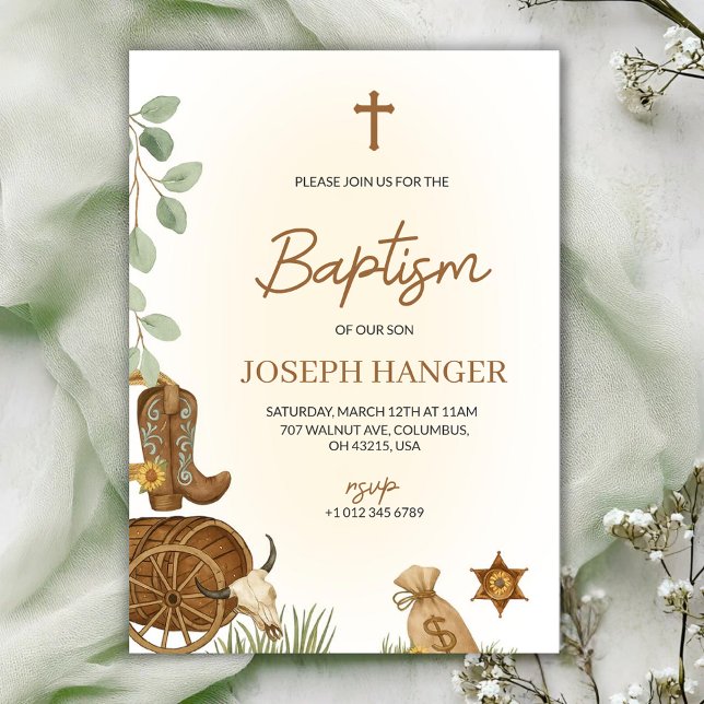 Convite Baptism invitation card with a rustic theme  (Criador carregado)