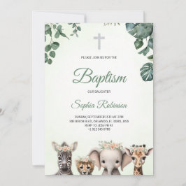 Convite Baptism invitation in watercolour jungle themed 
