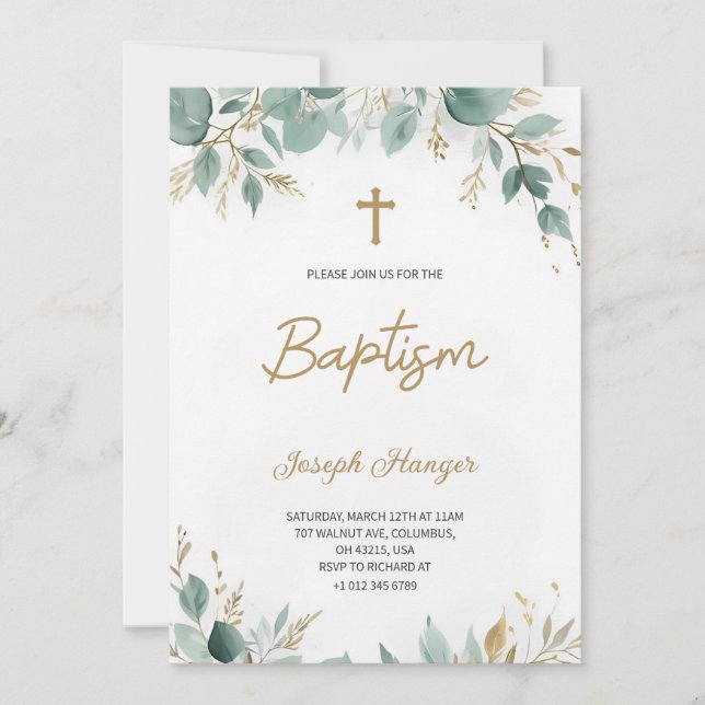 Convite baptism invitation with elegant floral  (Frente)