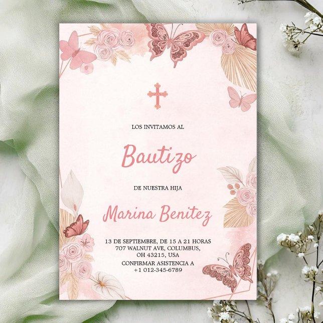 Convite Baptism invitation with floral design  (Criador carregado)