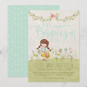 CONVITE BAPTISM LDS   Bonito Garota Floral