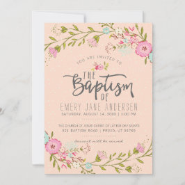CONVITE BAPTISM LDS | Menina Floral Rosa Elegante