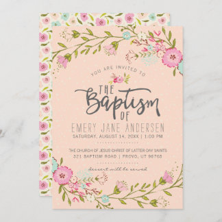 CONVITE BAPTISM LDS | Menina Floral Rosa Elegante