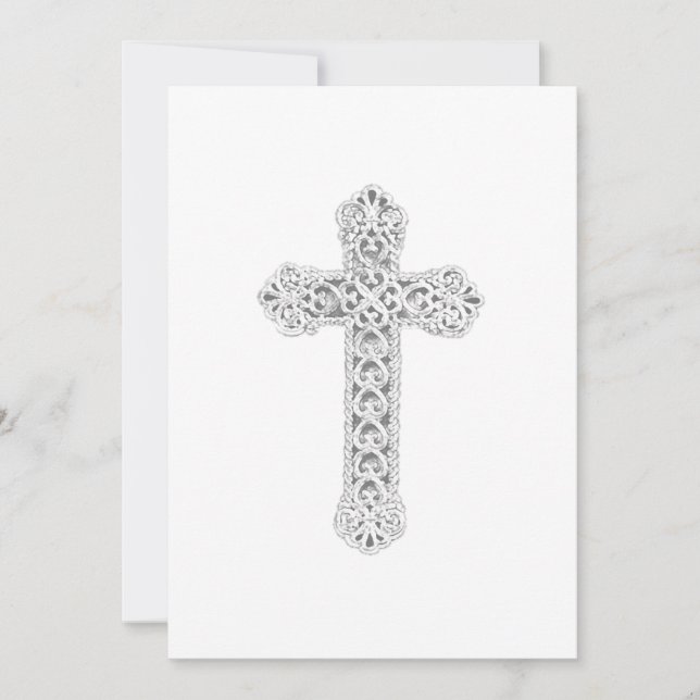 Convite Baptism Ornamentado Cross (Frente)