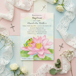 Convite Baptism Pink Waterlily & Tree Frog