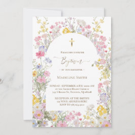 Convite Baptismo aquarela flores de prado