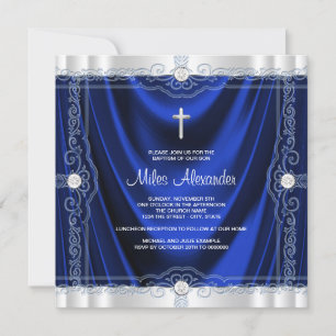 Convite Baptismo Azul Marinho Azul Royal Cetim