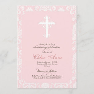 Convite Baptismo - damasco cor-de-rosa