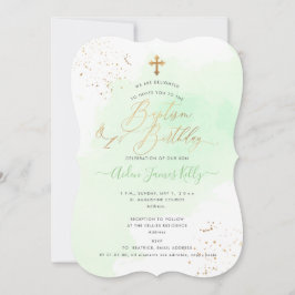 Convite Baptismo em Verde Menta Aquarela + 1º Aniversário
