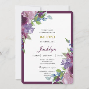 Convite Baptismo floral burgundy