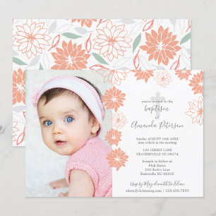 Convite Baptismo floral da menina da cruz do teste padrão