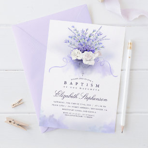 Convite Baptismo floral das lavandas roxas