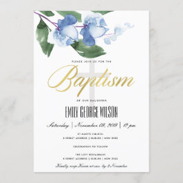 CONVITE BAPTISMO FLORÍFICO DE WASH DE TINTA VERDE AZUL