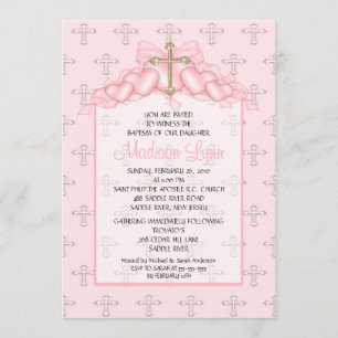 Convite Baptismo Inviation do bebé da cruz & dos coraçõ