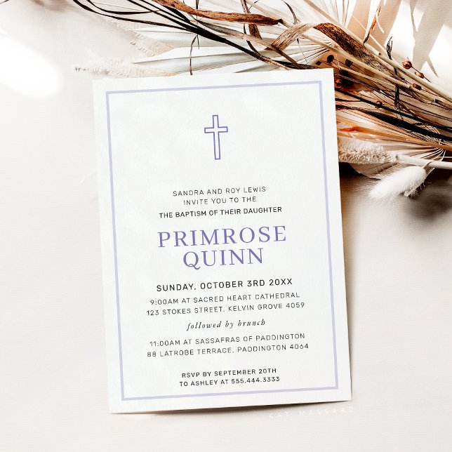 Convite BAPTISMO Mínimo Cruzado Menino Púrpura (Criador carregado)