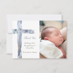 Convite Baptismo obrigado cruz de ágata azul