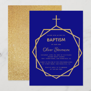Convite Baptizado de Menino Geométrico em Ouro Moderno sob