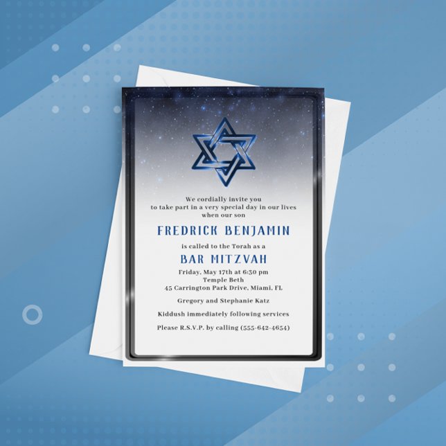Convite Bar azul brilhante Mitzvah da estrela de David ou (Criador carregado)