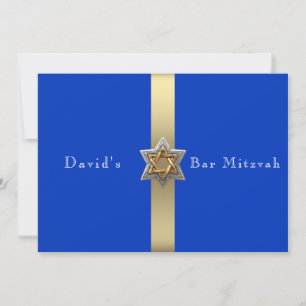 Convite Bar Azul e Dourado Mitzvah Star de David