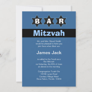 Convite Bar Azul e Preto Moderno - estrelas Mitzvah