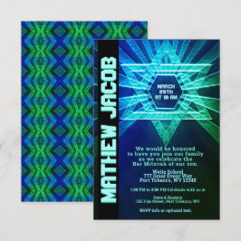Convite Bar azul elétrico Mitzvah e verde