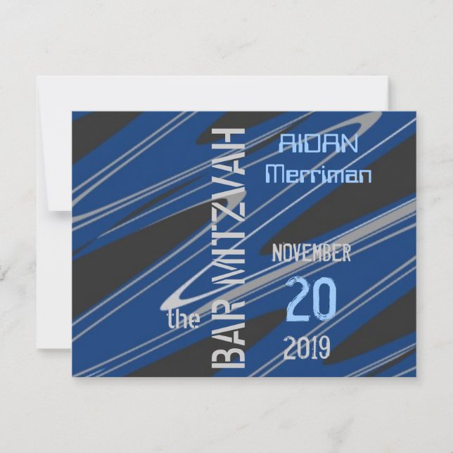 Convite Bar azul Mitzvah da onda (Frente)