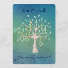Convite Bar Bat Bnai Tree of Life Mitzvah Watercolor Blue