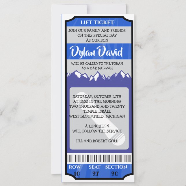 Convite Bar Bat Mitzvah de TICKET SNOWBOARD (Frente)