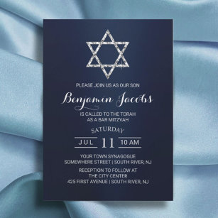 Convite Bar Bat Mitzvah Marinho Moderno Estrela Azul de Da