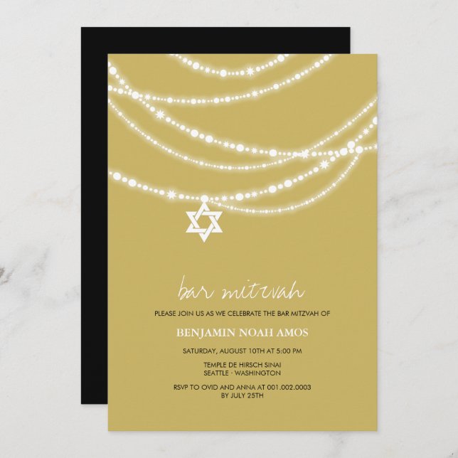 Convite Bar / Bat Mitzvah Sparkles Star De David Conite (Frente/Verso)