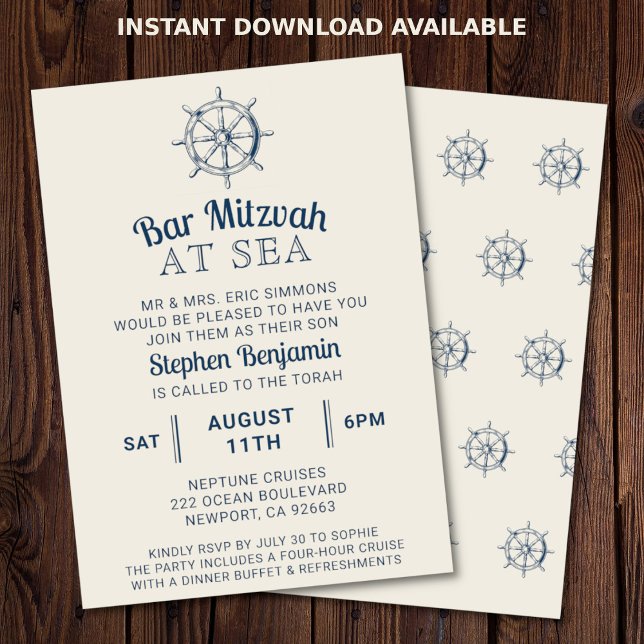 Convite Bar Bat Mitzvah Yacht Partido Náutico (Nautical Bar or Bat Mitzvah invitation)
