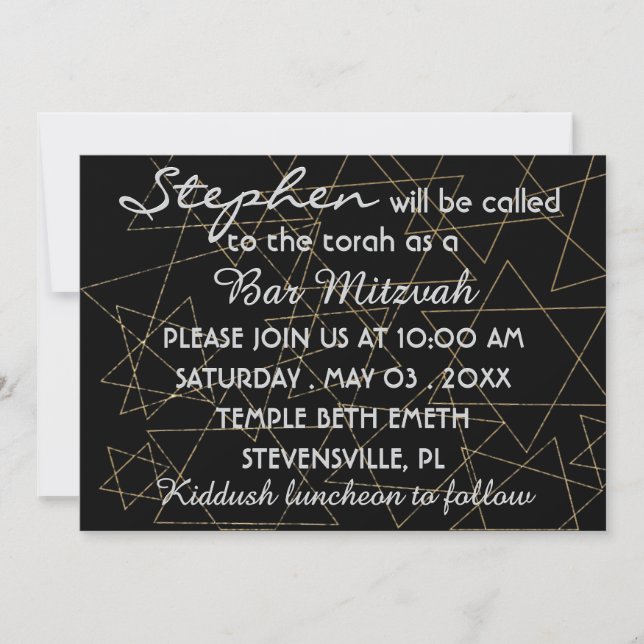 Convite BAR BM Mitzvah Bar Mitzvah Dourado Estrelas 5 x 7 (Frente)