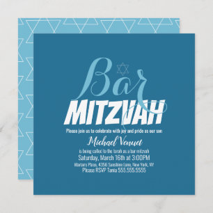 Convite Bar Branco Geométrico Azul Mitzvah