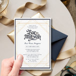 Convite Bar Clássico MITZVAH Quality Marinho Dourado Moder<br><div class="desc">Este Convite Mitzvah,  Bar moderno,  pode ser límpido ou fosco,  retângulo ou arco com a forma desejada para atender às suas necessidades. Você pode alterar a cor do texto em ferramentas de design. Também disponível em plástico acrílico transparente. Exibir a coleção para exibir todas as opções.</div>