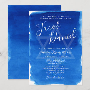 Convite Bar de Aquarela Azul Mitzvah