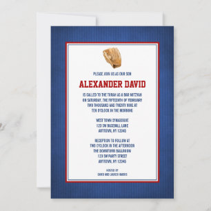 Convite Bar de basebol Mitzvah Red Blue Invitations