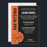 Convite Bar de basquete Mitzvah<br><div class="desc">O moderno basquete preto e laranja temia convites para o Bar Mitzvah. Personalize facilmente o seu evento.</div>