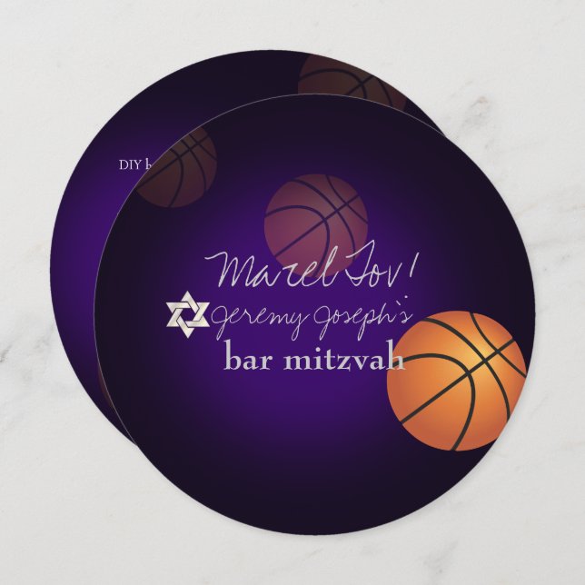 Convite Bar de basquete PixDezines Mitzvah/DIY Color (Frente/Verso)