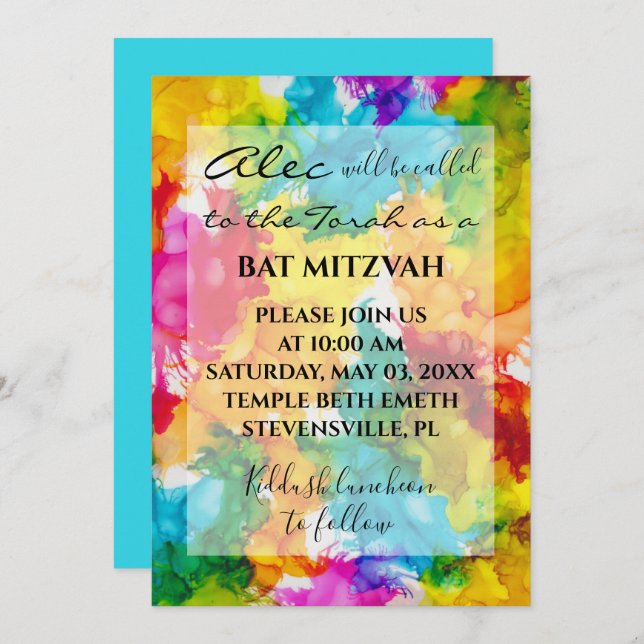 Convite Bar de Bat Mitzvah Splash of Color Invitation (Frente/Verso)