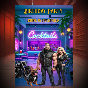 Convite Bar de Cocktail Drive-in Divertido Casal de Motoci