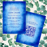 Convite Bar de Código QR Personalizado de Cor da Água Azul<br><div class="desc">Cartão perfeito para anunciar um morcego mitzvah, bar mitzvah ou outra celebração judaica! A mão fez a aquarela arte para você na frente e atrás! TOTALMENTE PERSONALIZÁVEL! Clique em "Personalizar" acima para editar o texto e adicionar seu link ao código QR. Clique em "editar usando a ferramenta design" para ajustar...</div>