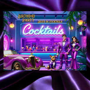 Convite Bar de Coquetel Drive-in Divertido Casal de Aniver